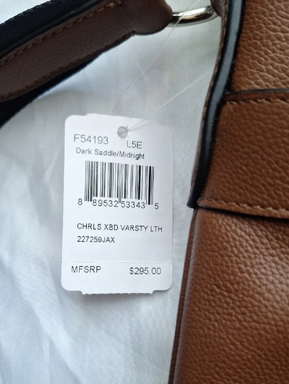 Coach Brown Leather Messenger with White and Midnight Blue Stripes